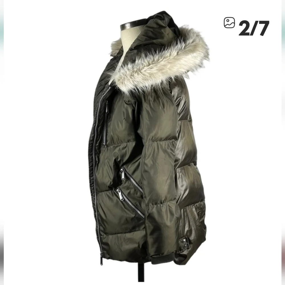 Sam Edelman Puffer Jacket Coat Parka Hooded with Faux Fur Hood XS Extra Small - Picture 3 of 5
